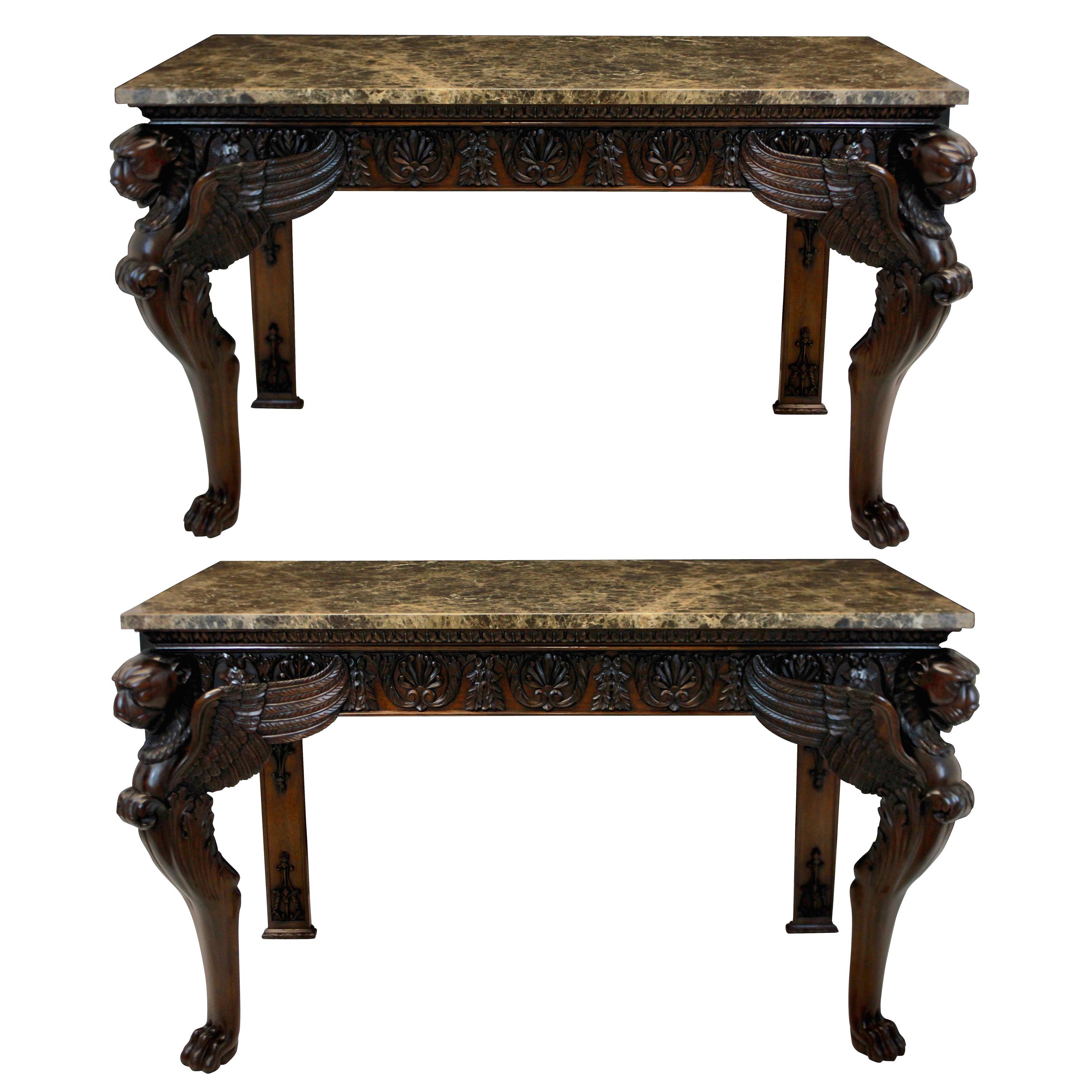 Pair of Large Mahogany 18th Century Style Console Tables