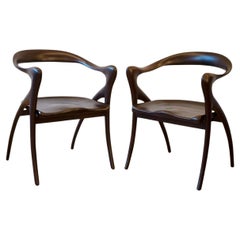 Pair of Large Mahogany Armchairs Model Ode A La Femme by Olivier De Schrijver