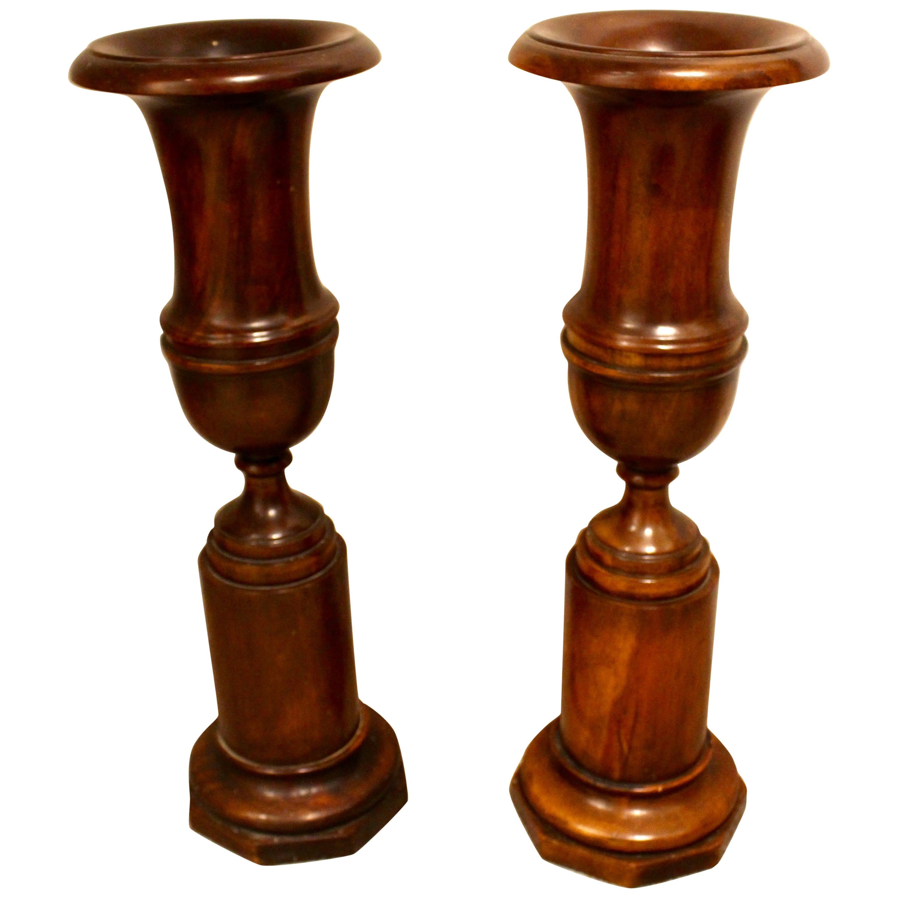 Pair of Large Mahogany Classical Campana Urns For Sale
