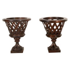 Vintage Pair of Large Mahogany Country House Jardinière