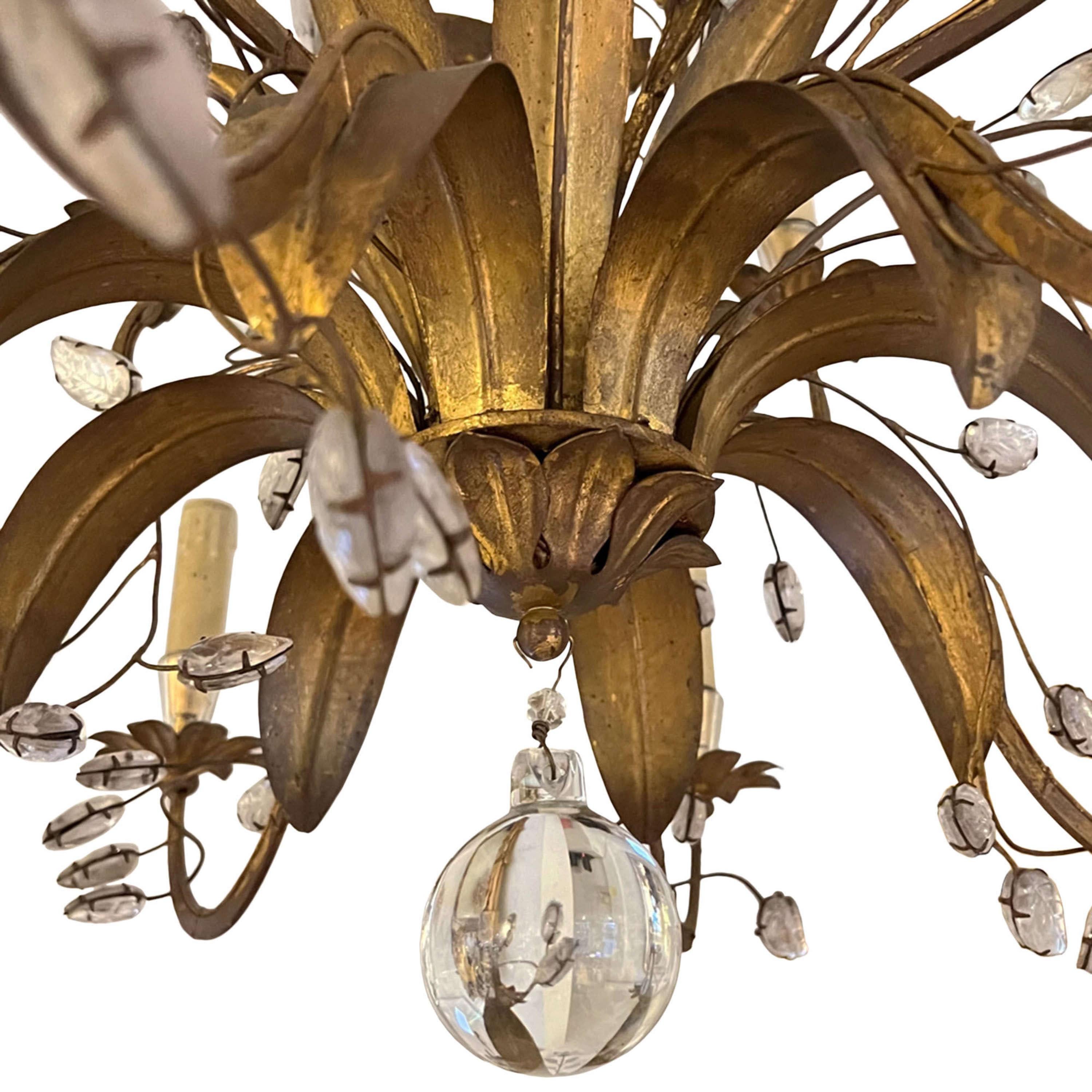 Francese Pair of Large Maison Baguès Gilt Metal and Crystal Chandeliers With Twelve Arms in vendita