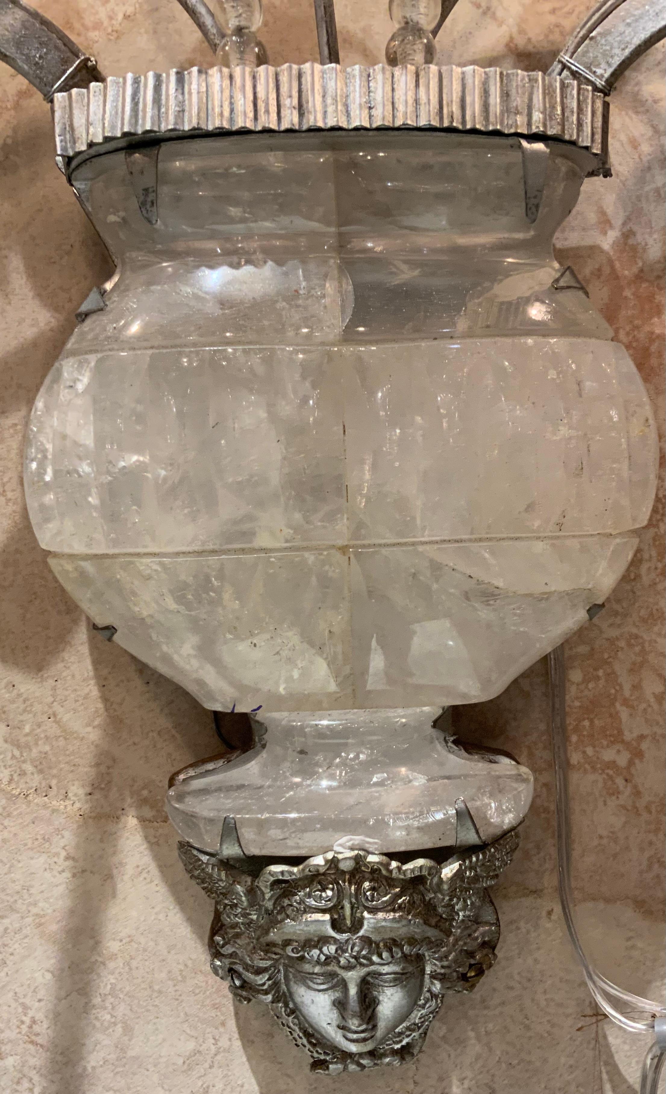 Pair of large Maison Bagues style sconces with rock crystal For Sale 1
