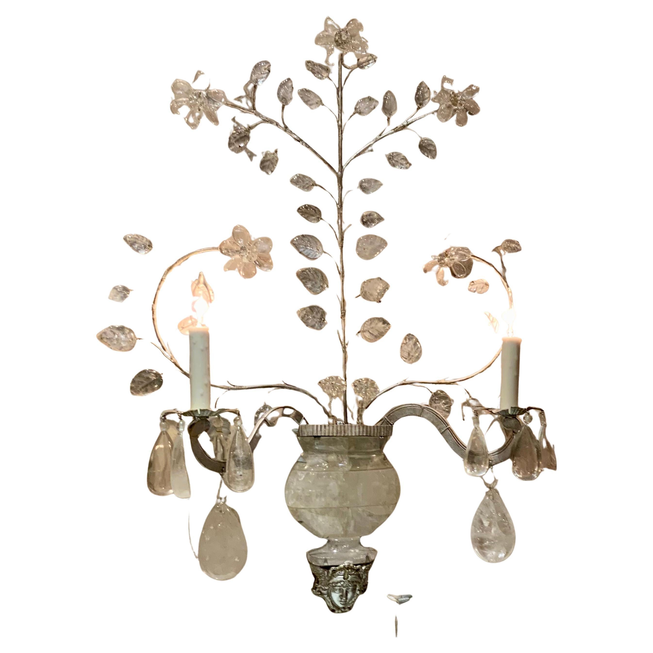 Pareja de grandes apliques estilo Maison Bagues con cristal de roca