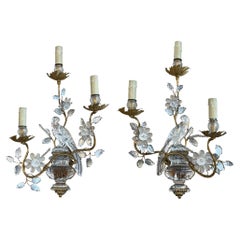 Pair of Large Maison Baguès Wall Sconces With Parrots and Urns