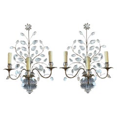 Pair of Large Maison Baguès Wall Sconces With Urns and Flowers