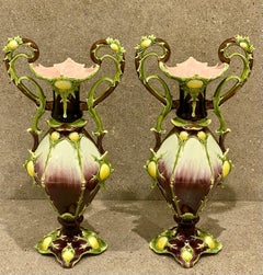 Pair of Large Majolica Vases by Julius Dressler, Austria, circa 1885