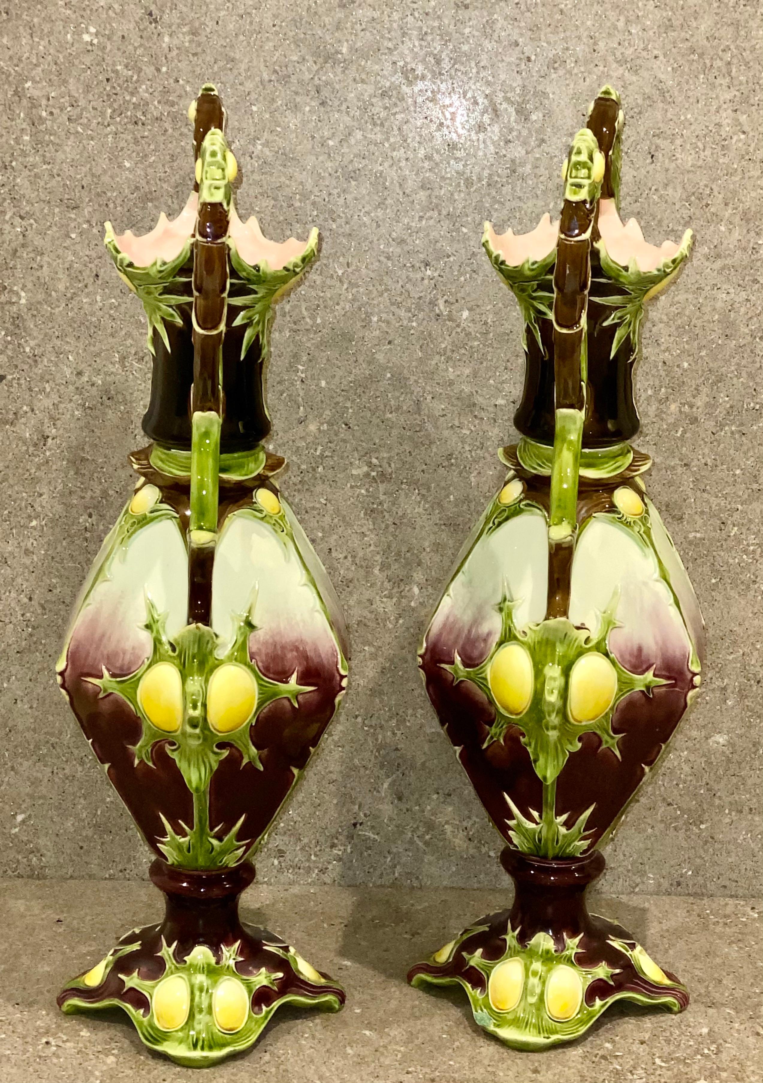 Pair of Large Majolica Vases by Julius Dressler, Austria, circa 1885 In Good Condition For Sale In London, GB