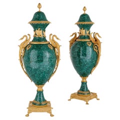 Pair of Large Malachite and Ormolu Mounted Empire Style Vases