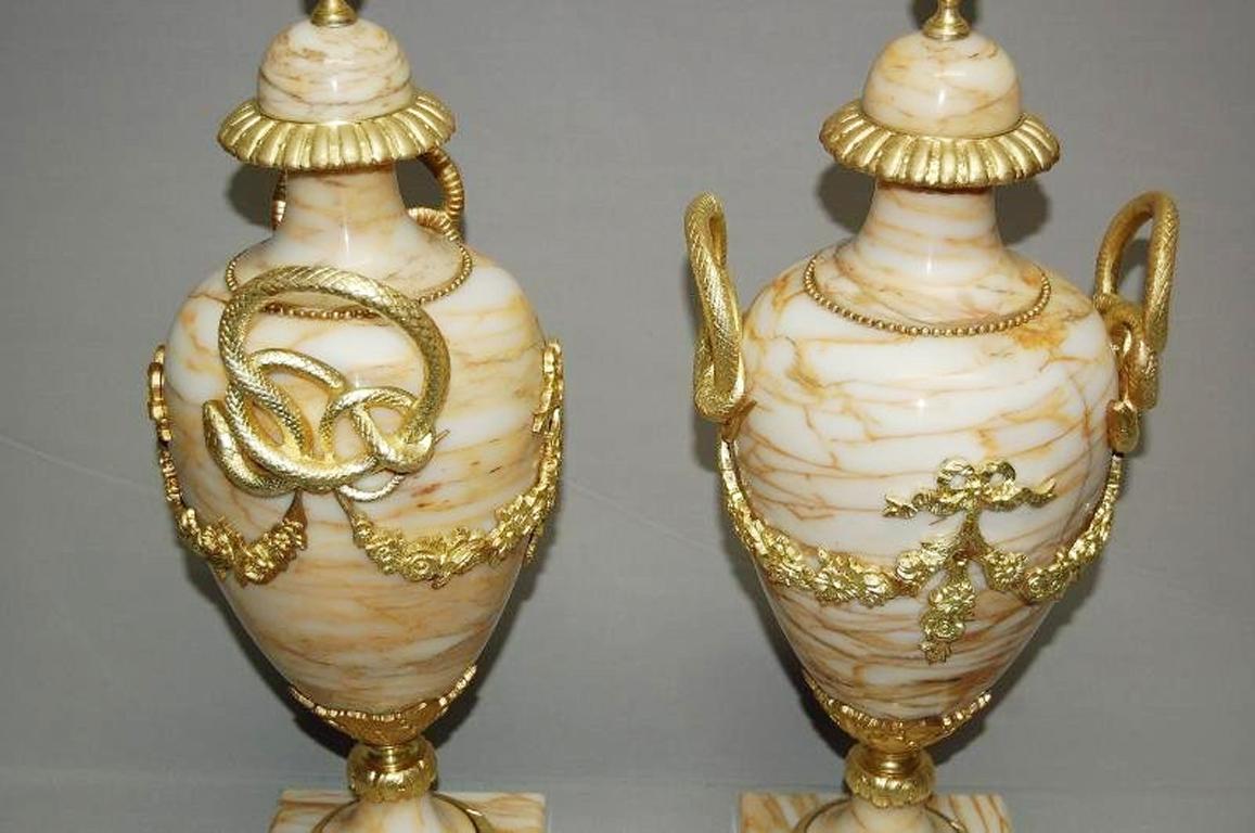 Pair of Large Marble and Gilt Bronze Vases For Sale 4