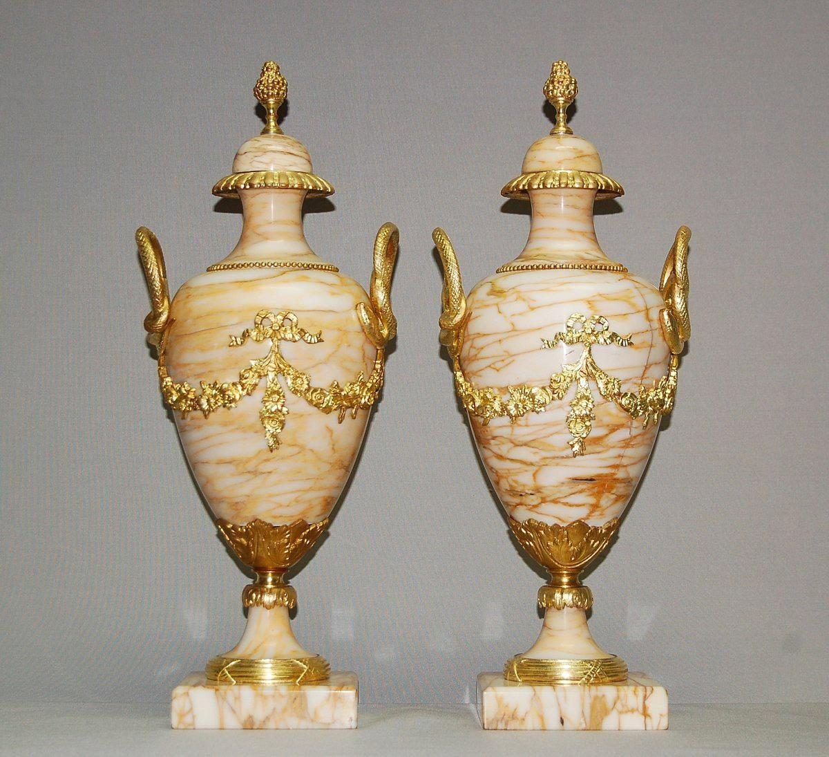 Pair of Large Marble and Gilt Bronze Vases For Sale 5