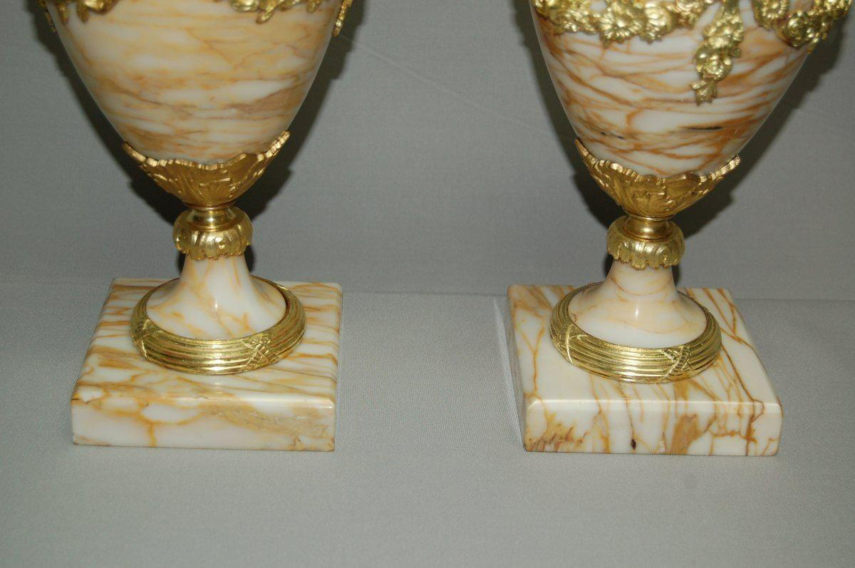 19th Century Pair of Large Marble and Gilt Bronze Vases For Sale