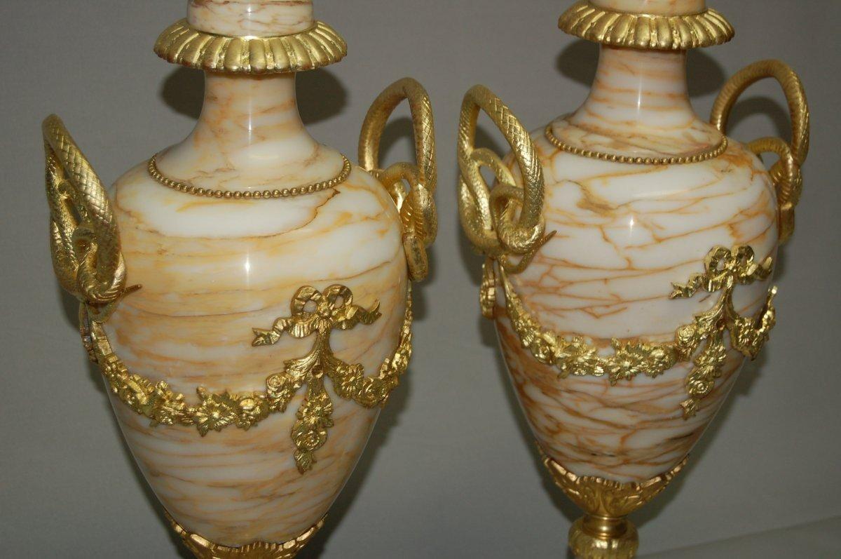 Pair of Large Marble and Gilt Bronze Vases For Sale 2