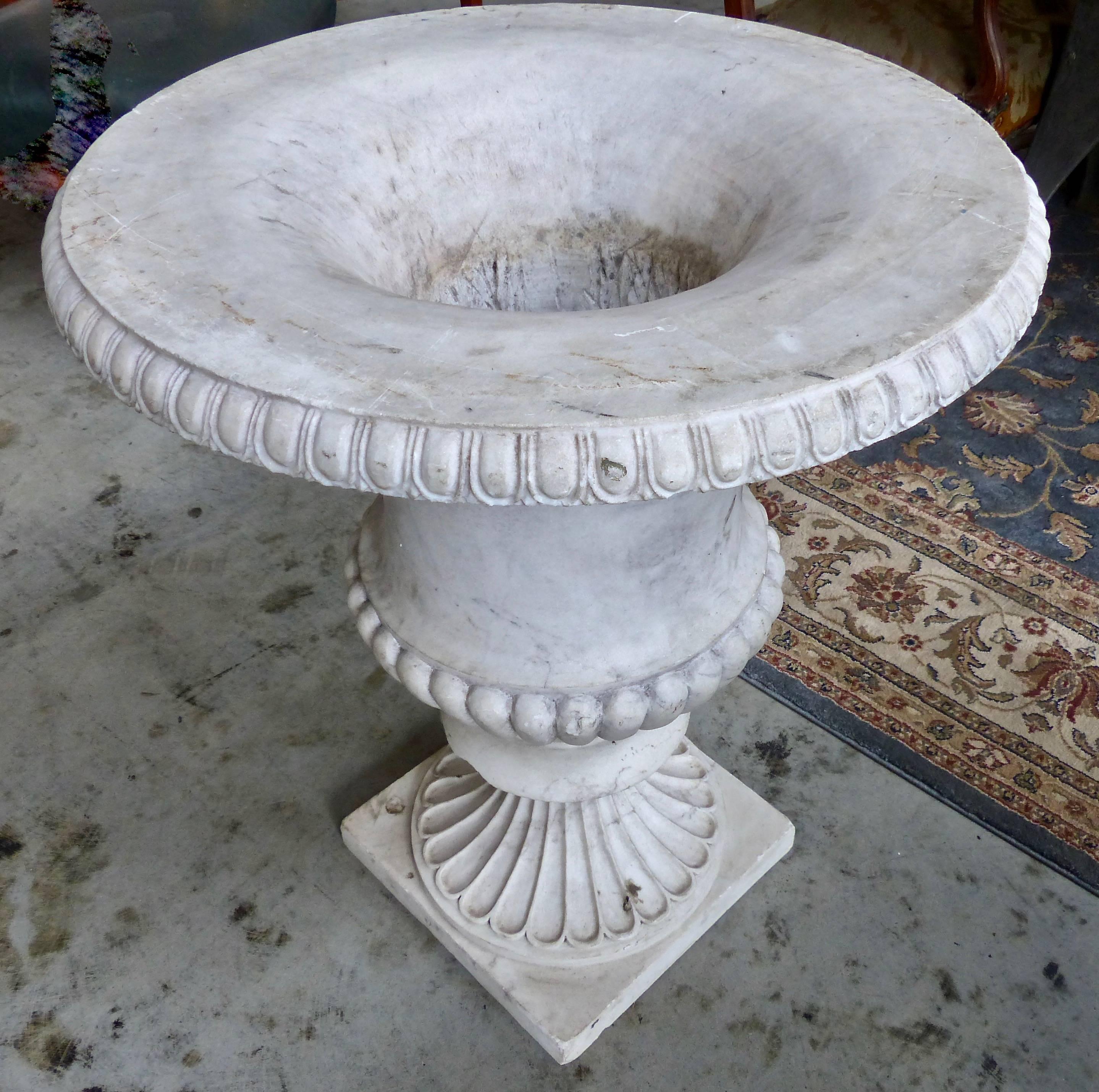 Carved Pair of Large Marble Garden Planters Urns Jardinières