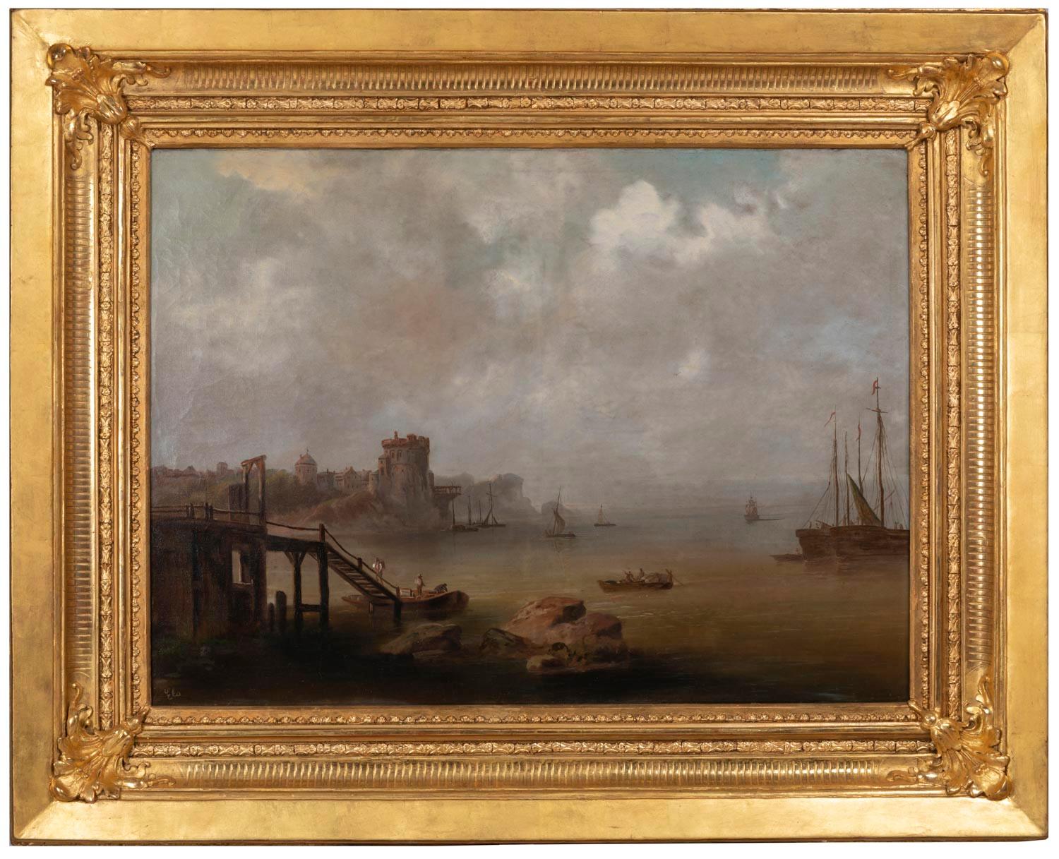 Pair of large Dutch naval paintings from the second half of the 19th century.

Dimensions: 
Length 133.5 cm, width 106 cm with frame
Length 100 cm, width 73.5 cm without frame.

Signature: Monogrammed ELS

Frame: 19th century.
 