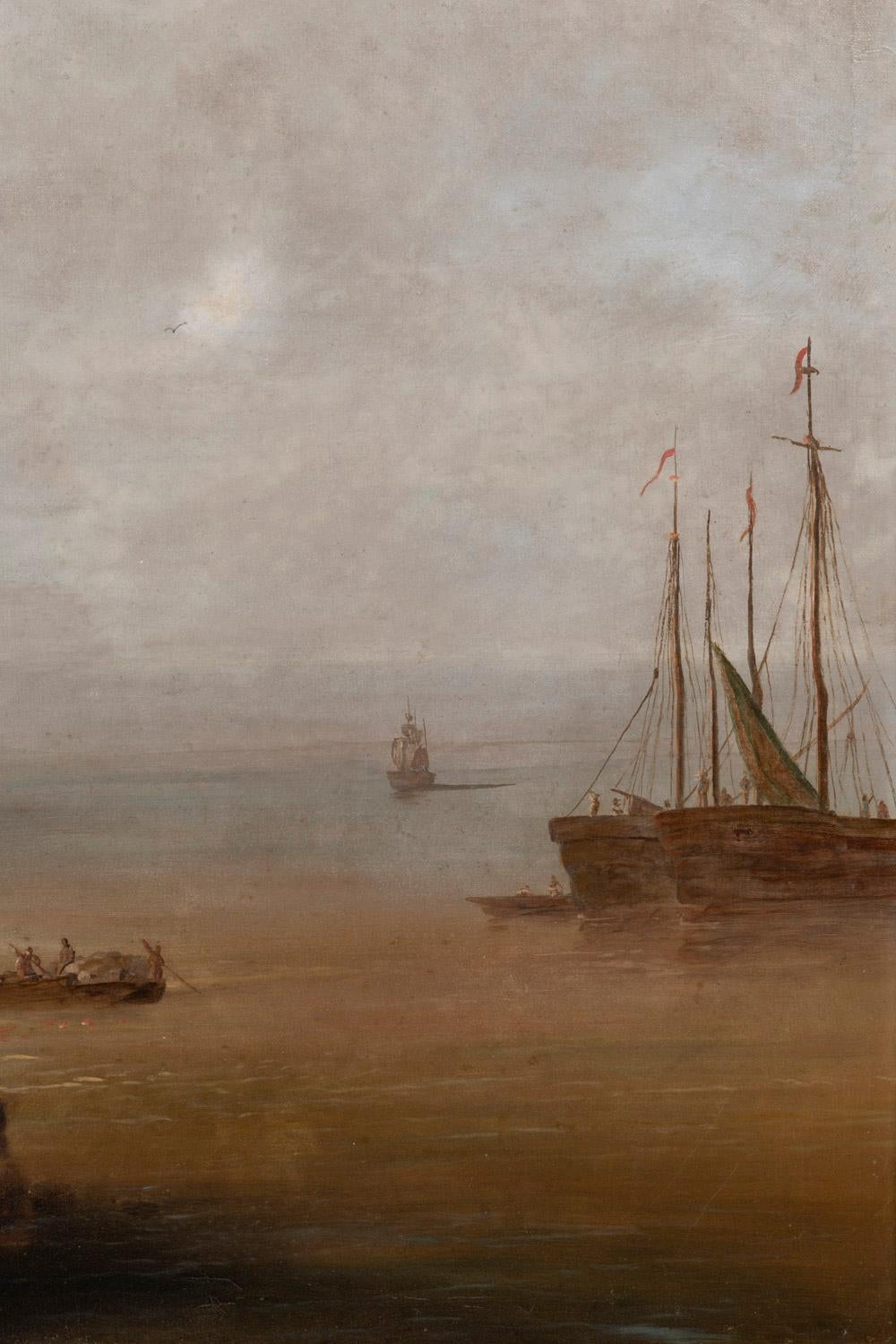 Canvas Pair of Large Marine Paintings, Dutch School, End of the 19th Century For Sale