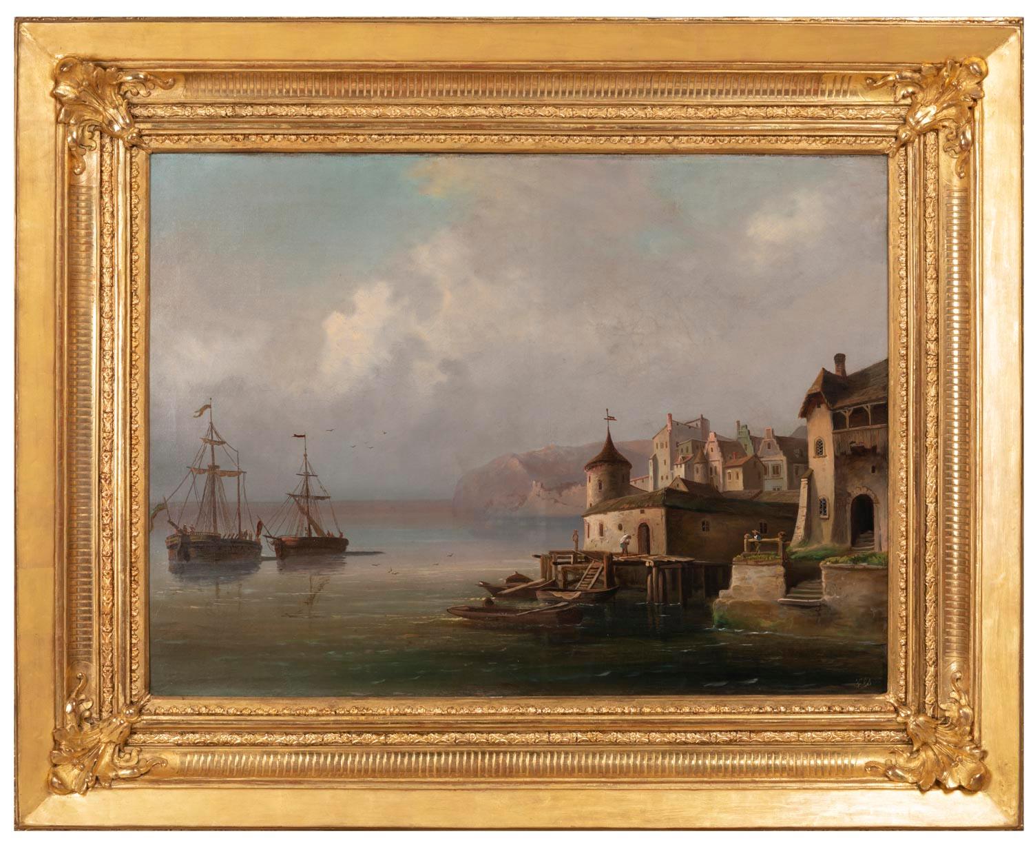 Pair of Large Marine Paintings, Dutch School, End of the 19th Century For Sale 1