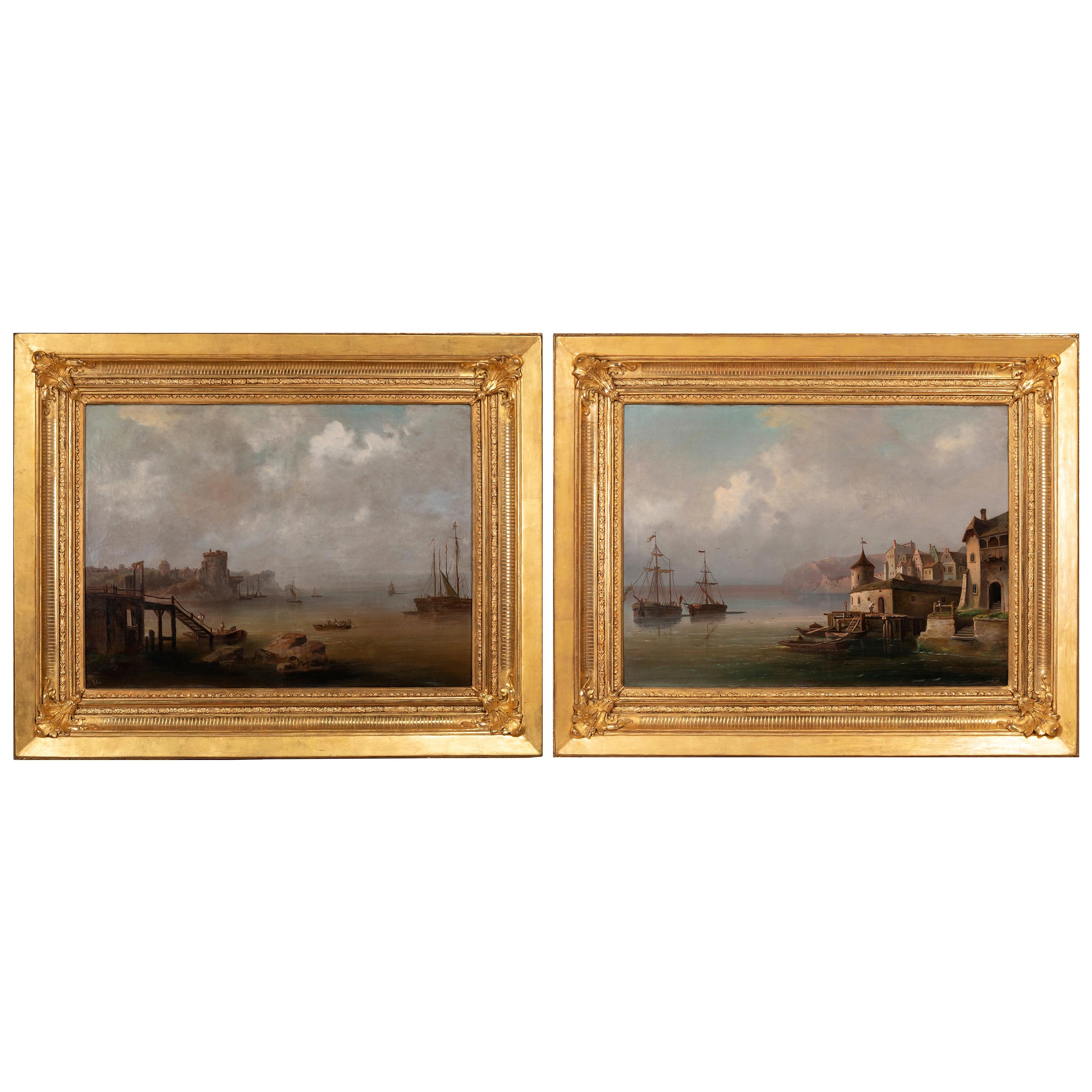 Pair of Large Marine Paintings, Dutch School, End of the 19th Century For Sale