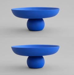 Pair of Large Marrakech Blue Ceramic Decorative Bowls, Contemporary Style