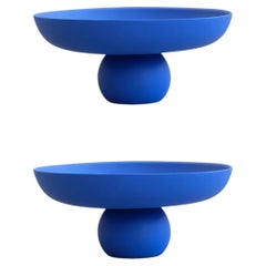 Paire de grands bols décoratifs en céramique « bleu de Marrakech », style contemporain