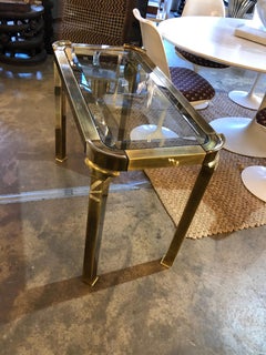 Pair of Large Mastercraft Brass Side Tables with Glass Inserts