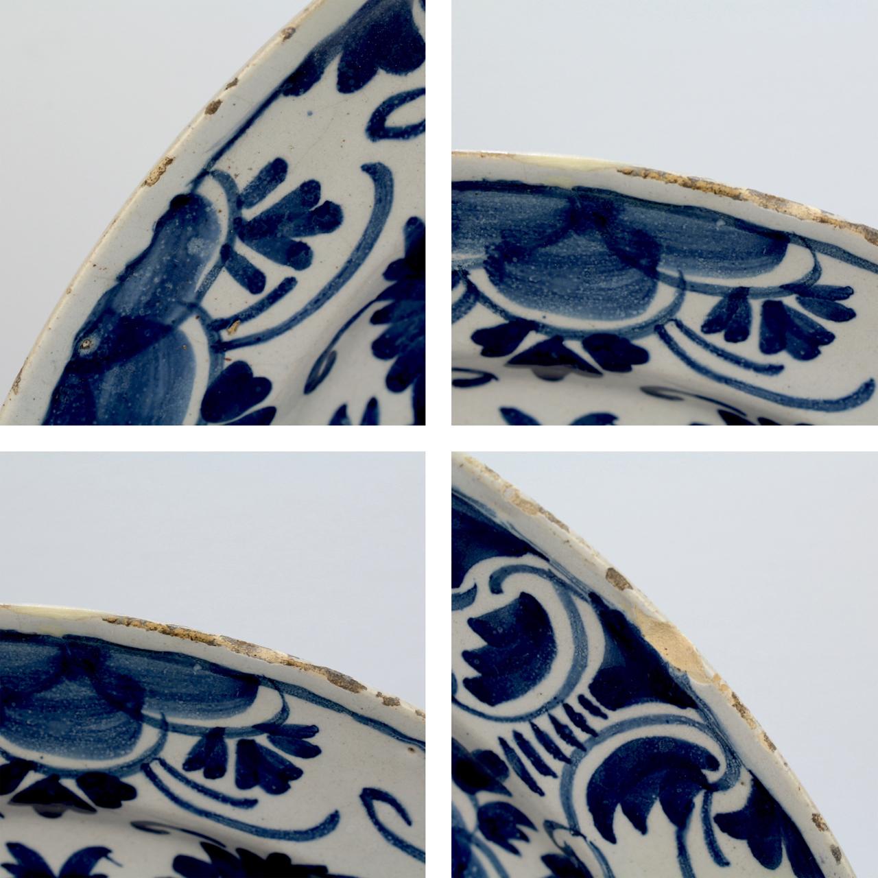 Dutch Pair of Large Matched 18th Century Blue and White Delft Chargers or Wall Plates