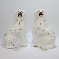 Pair of Large Matched Antique Staffordshire Pottery Spaniel Dog Figurines