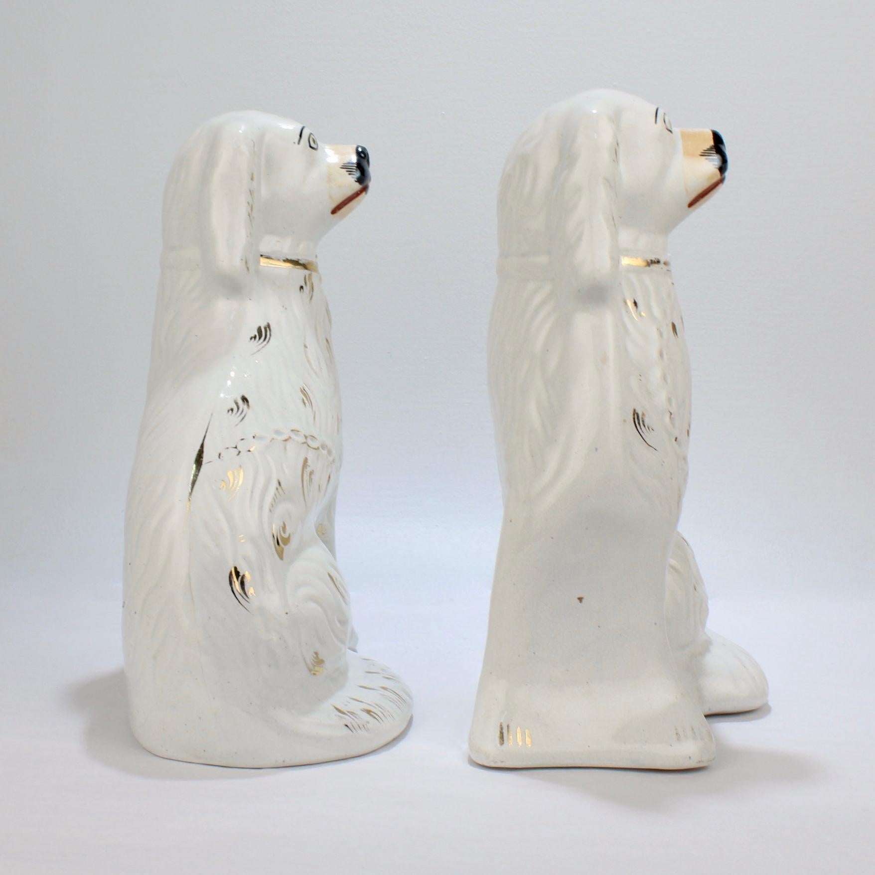 Victorian Pair of Large Matched Antique Staffordshire Pottery Spaniel Dog Figurines