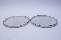 Paire de grandes assiettes en métal émaillé et laiton de style Mathieu Matégot, vers 1950