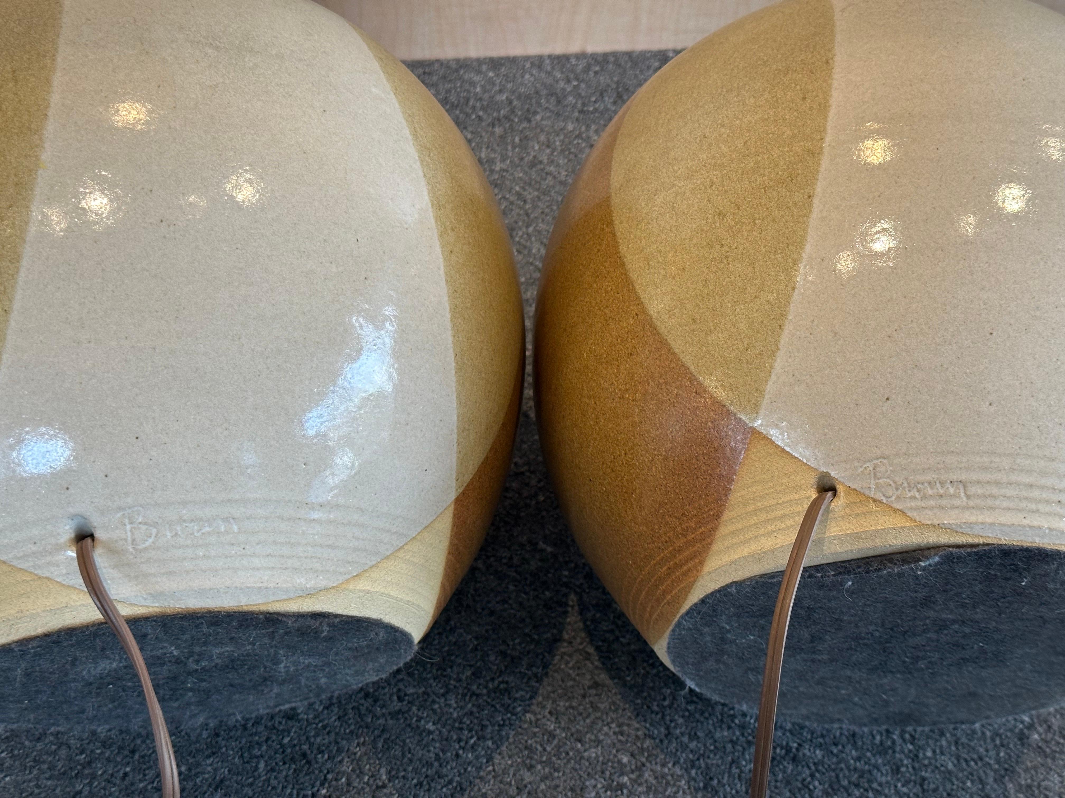 Pair of Large MCM Studio Pottery Stoneware Table Lamps by Larry & Terry Brown For Sale 6