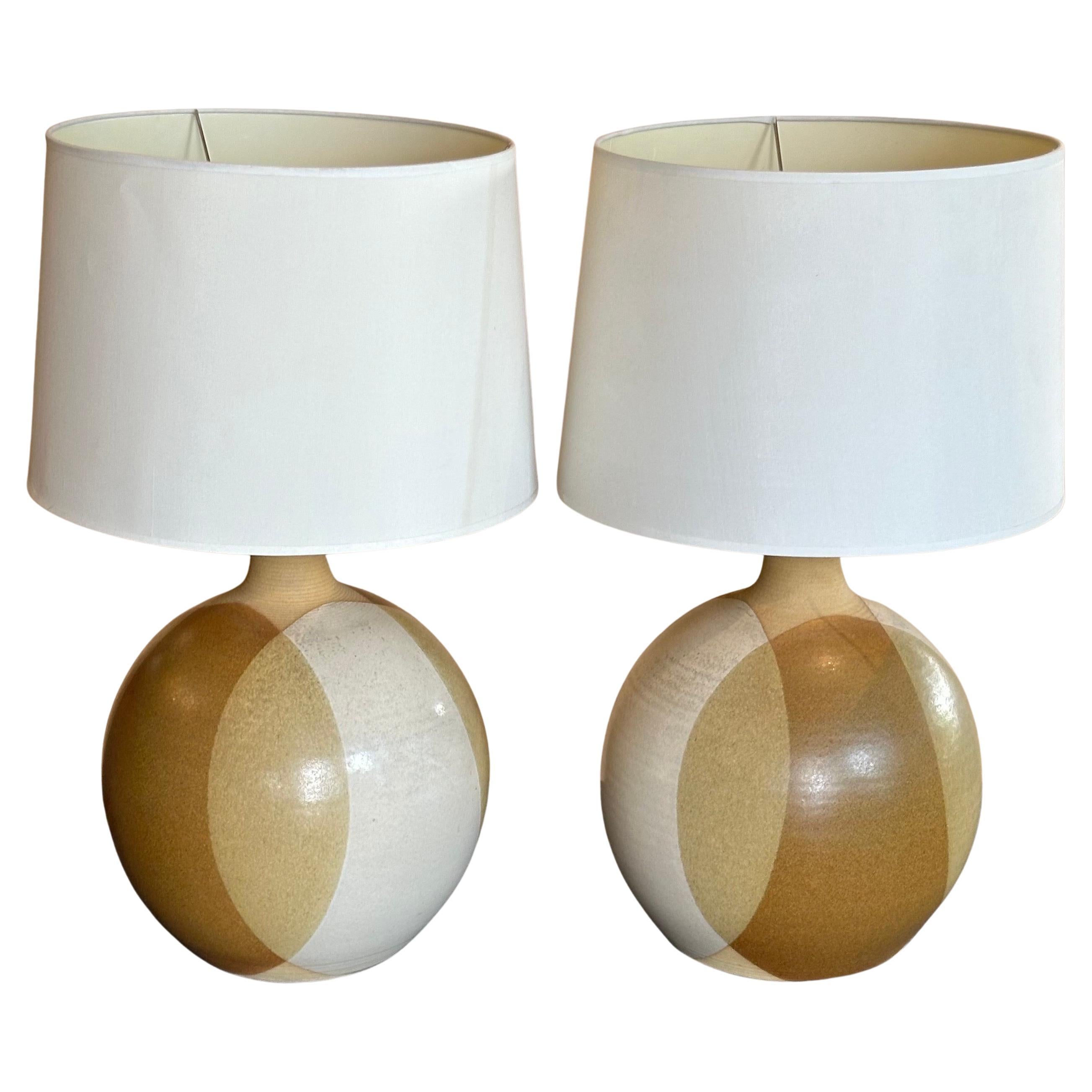 Pair of Large MCM Studio Pottery Stoneware Table Lamps by Larry & Terry Brown For Sale 9