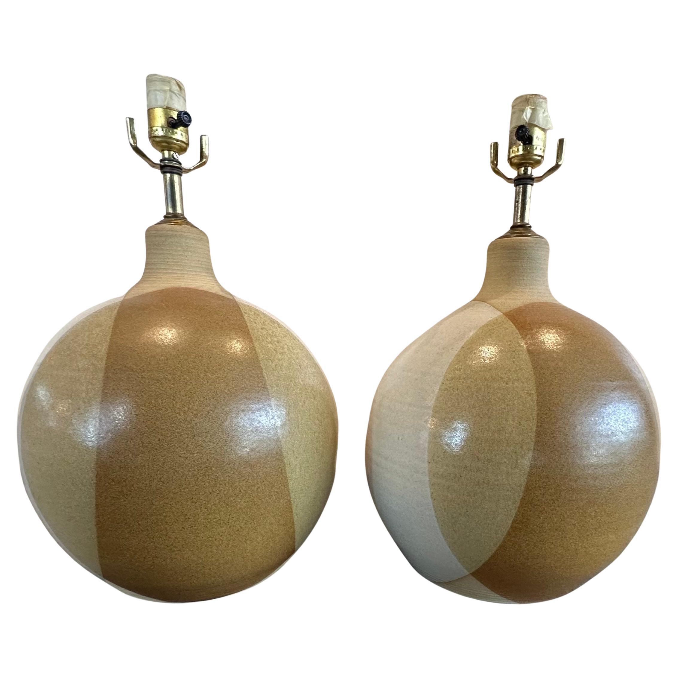 Mid-Century Modern Pair of Large MCM Studio Pottery Stoneware Table Lamps by Larry & Terry Brown For Sale