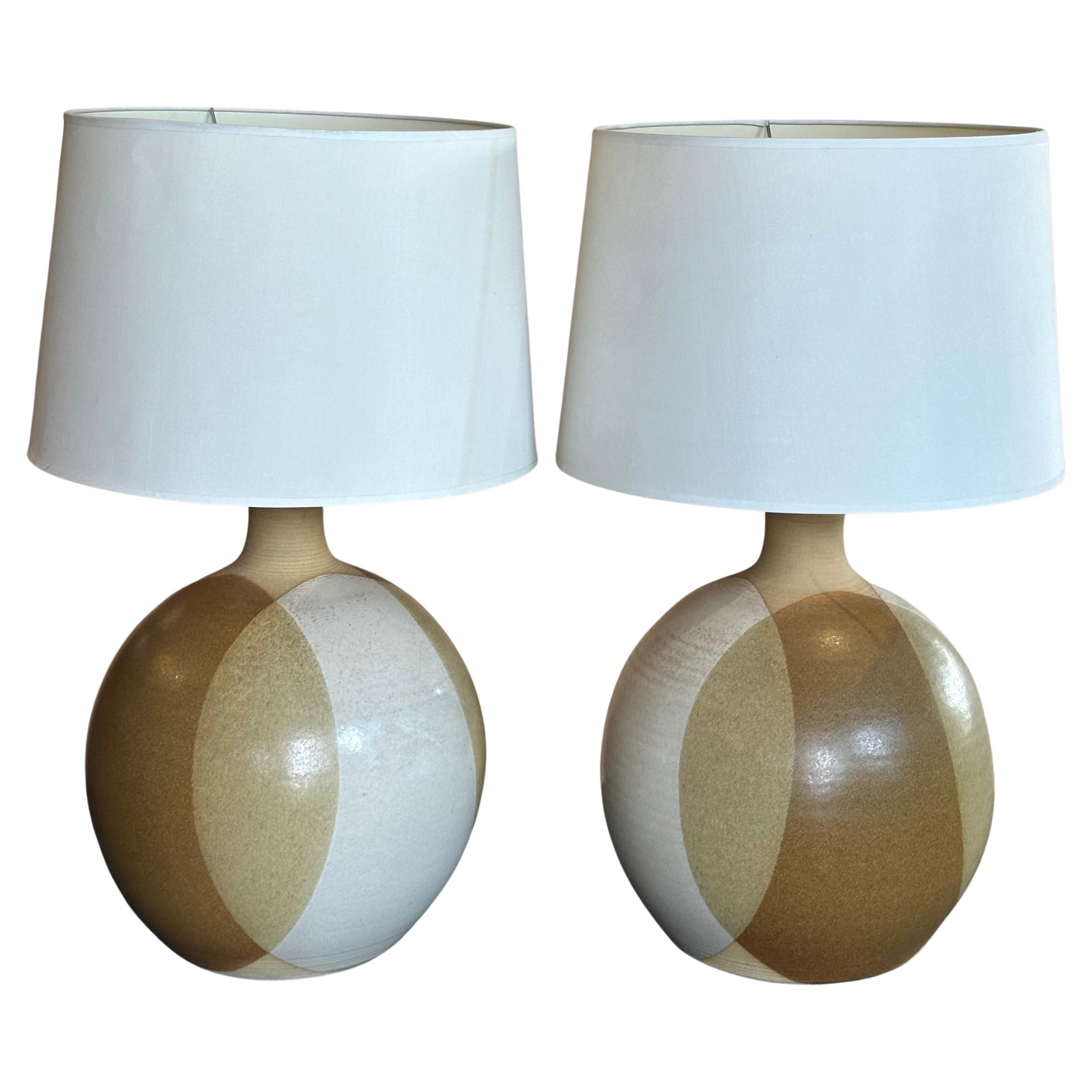 American Pair of Large MCM Studio Pottery Stoneware Table Lamps by Larry & Terry Brown For Sale