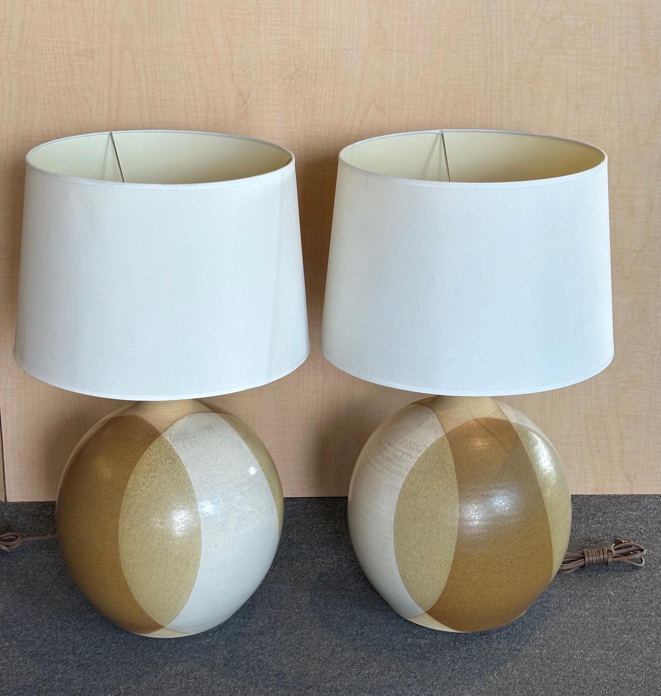 20th Century Pair of Large MCM Studio Pottery Stoneware Table Lamps by Larry & Terry Brown For Sale