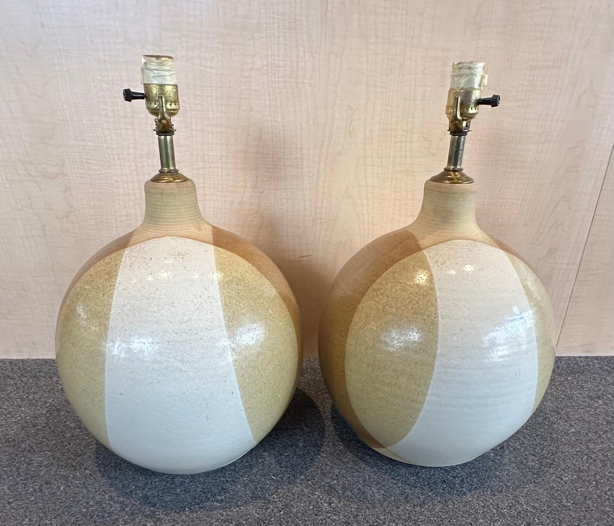 Pair of Large MCM Studio Pottery Stoneware Table Lamps by Larry & Terry Brown For Sale 3