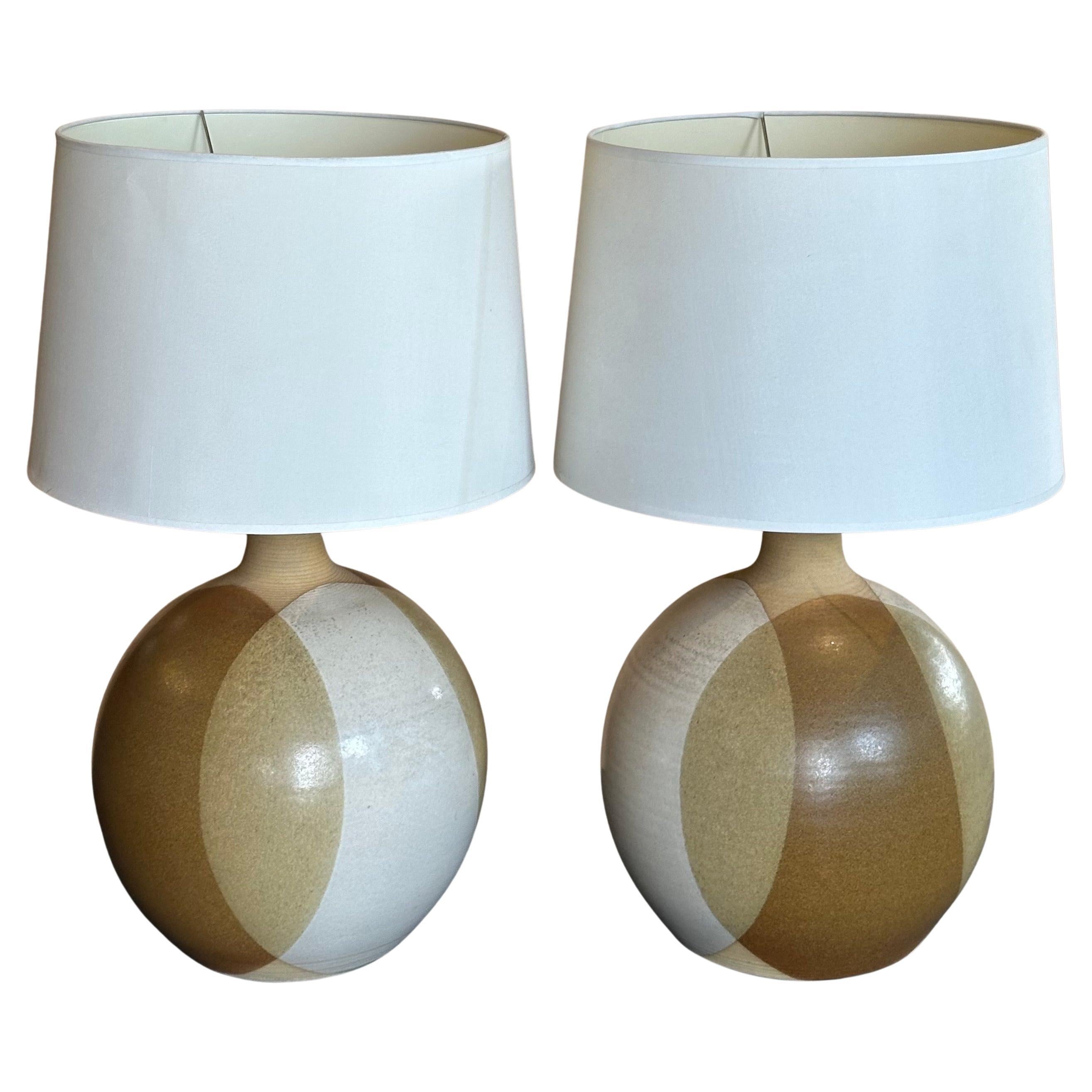 Pair of Large MCM Studio Pottery Stoneware Table Lamps by Larry & Terry Brown For Sale