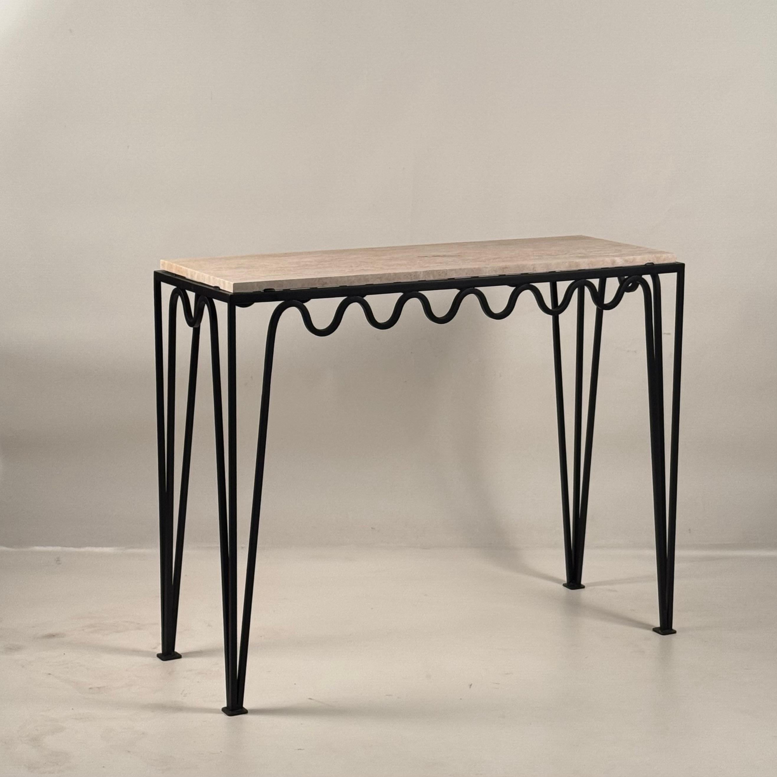 French Pair of Large 'Méandre' Travertine Consoles by Design Frères For Sale
