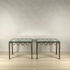 Pair of Large 'Méandre' Verdigris and Glass End Tables by Design Frères