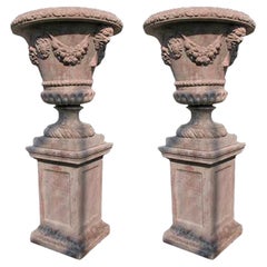 PAIR OF LARGE MEDICI ORNAMENTAL TERRACOTTA VASES WITH MEDICI COAT OF ARMS 20th