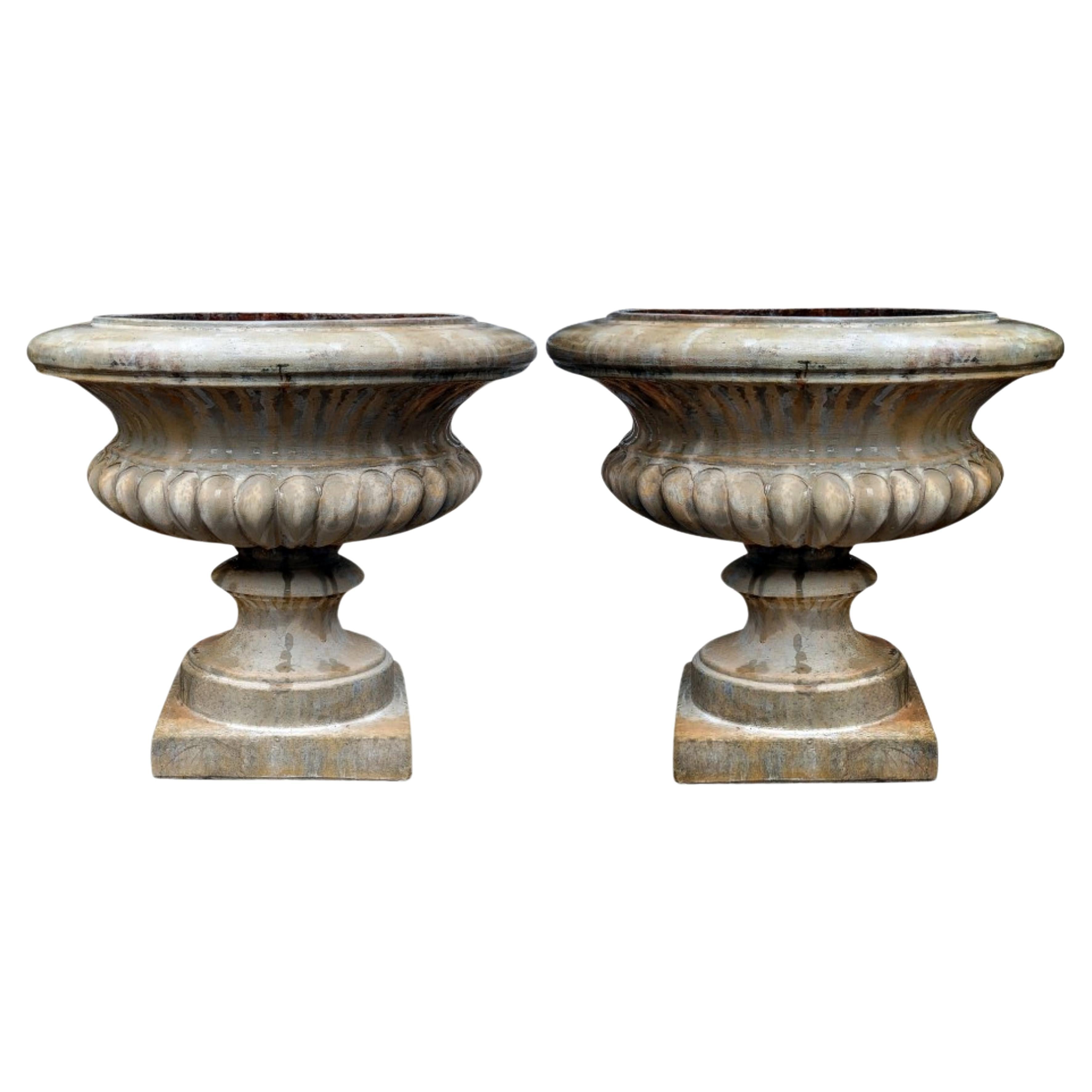 PAIR OF LARGE MEDICI TERRACOTTA GOBLETS FROM IMPRUNETA BACCELLATO 20th Century For Sale