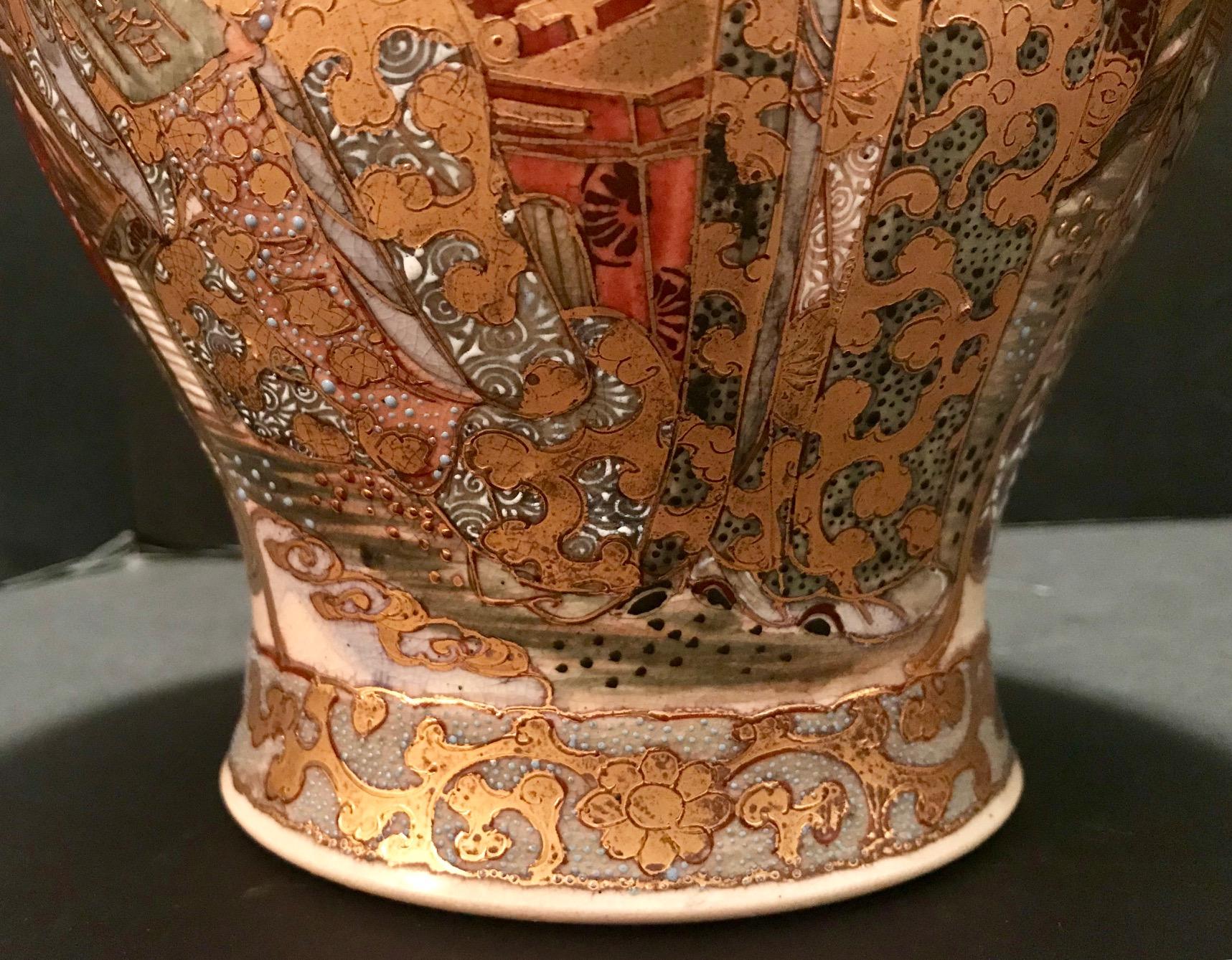 Pair of Large, Meiji Period, Japanese Satsuma Vases with Opulent Gilt 5