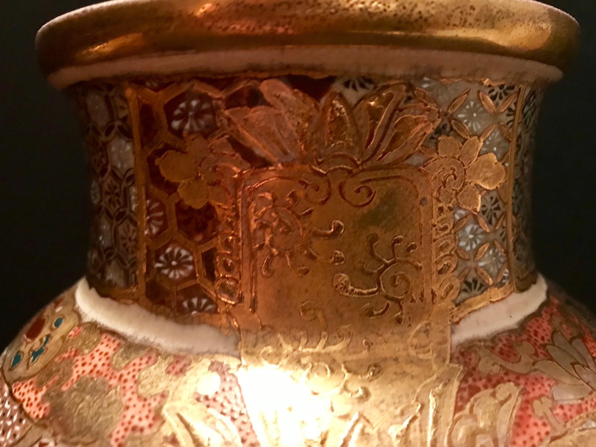 Pair of Large, Meiji Period, Japanese Satsuma Vases with Opulent Gilt 6