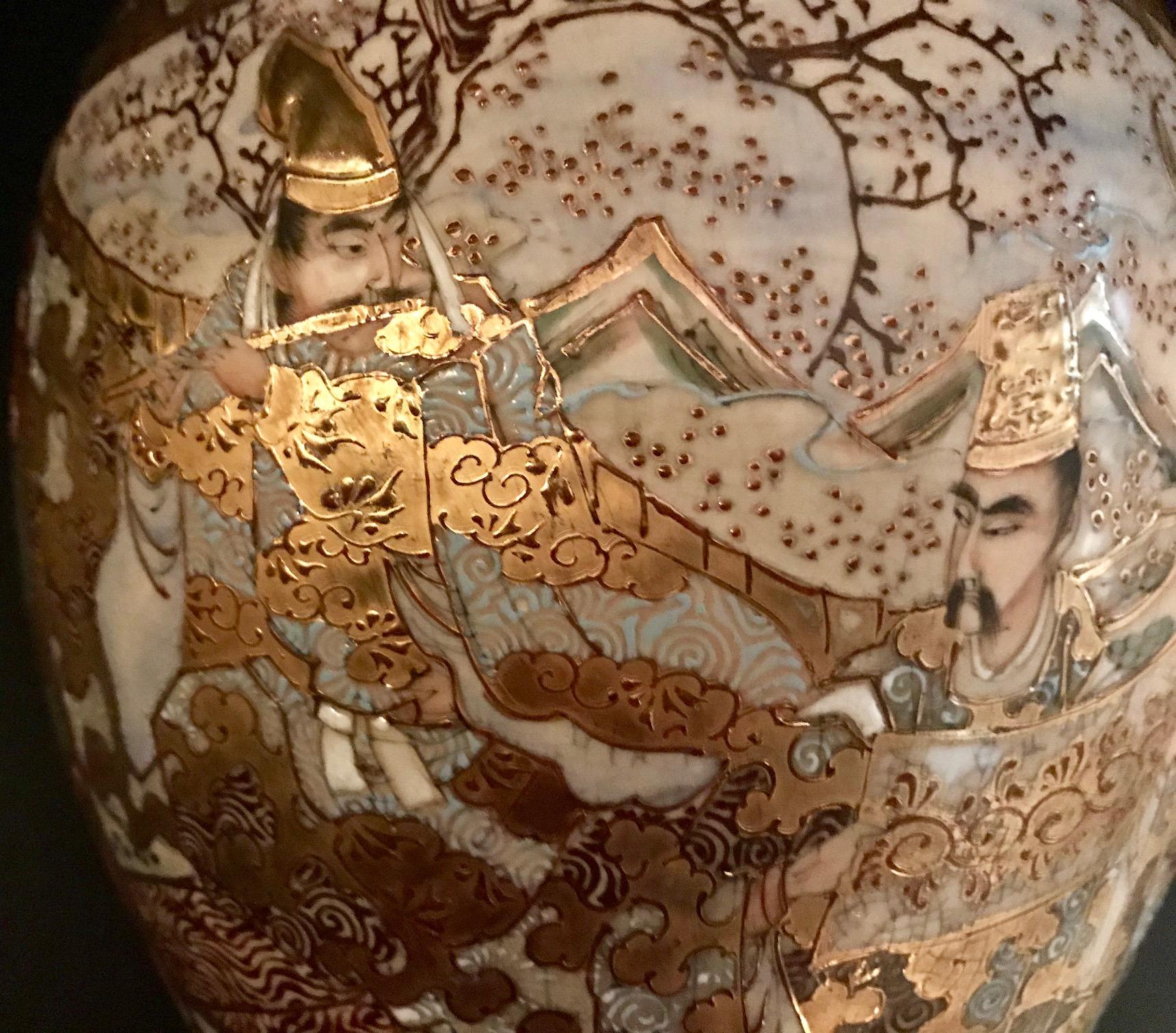 Pair of Large, Meiji Period, Japanese Satsuma Vases with Opulent Gilt 1