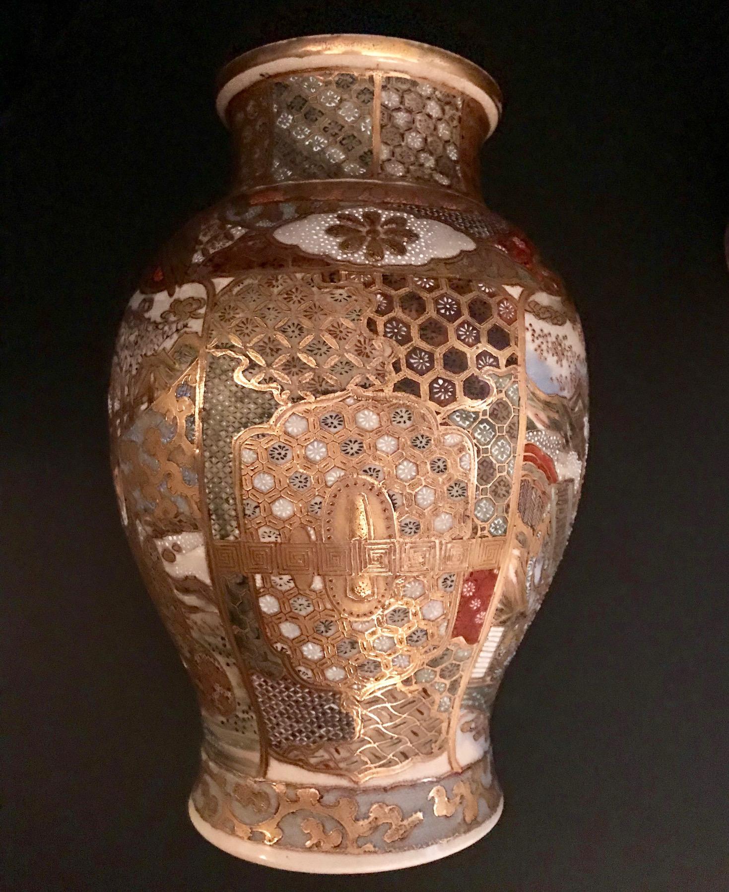 Pair of Large, Meiji Period, Japanese Satsuma Vases with Opulent Gilt 3