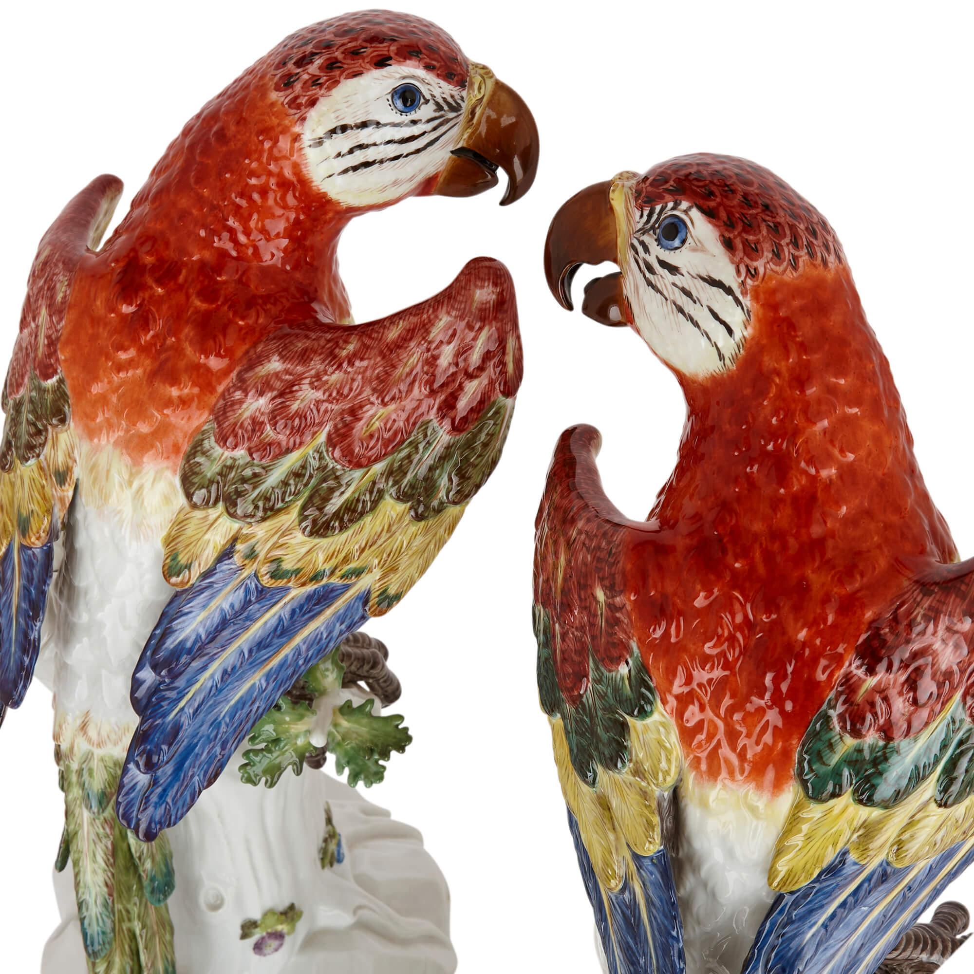 Pair of Large Meissen Models of Parrots, circa 1986 and 1988 In Excellent Condition For Sale In London, GB