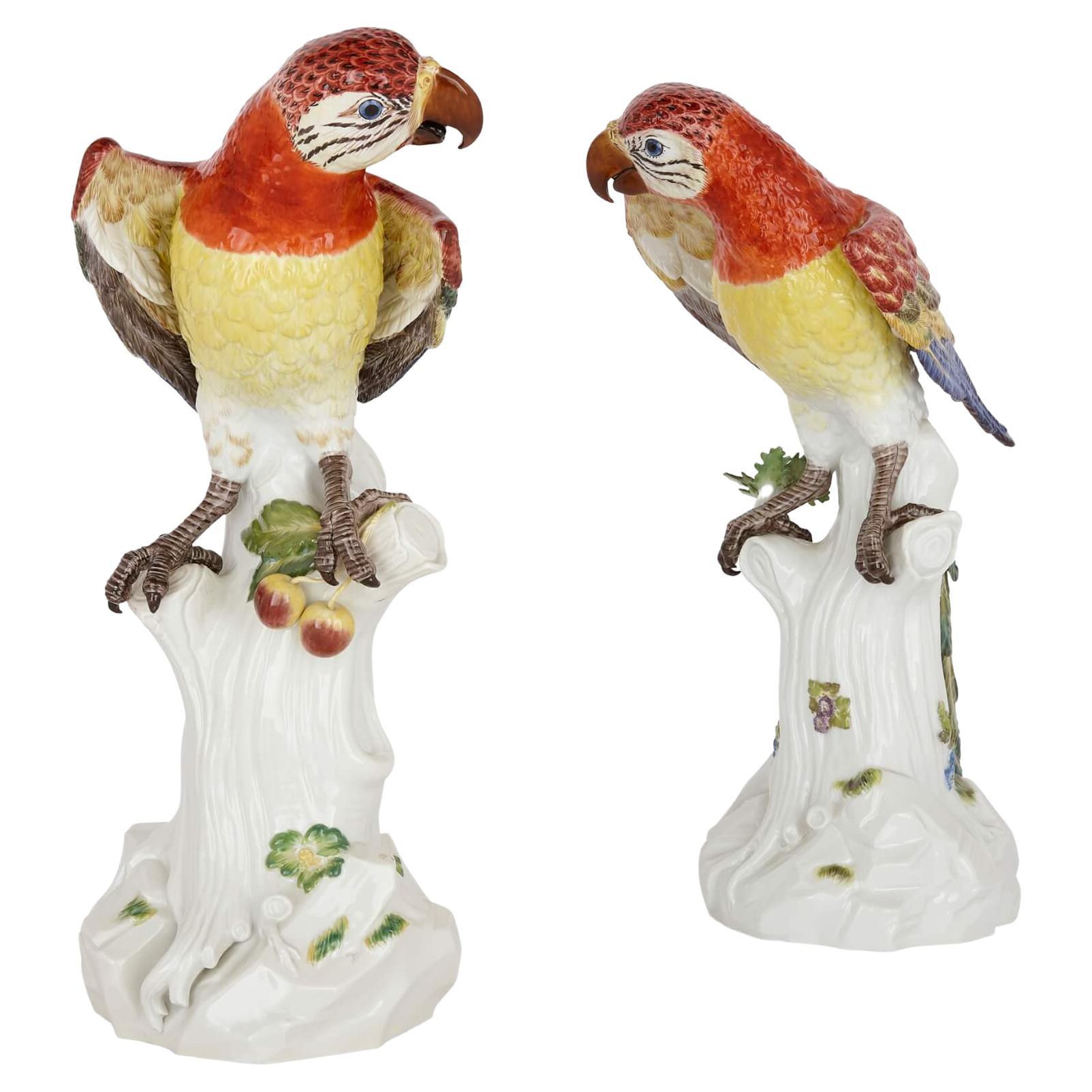 Pair of Large Meissen Models of Parrots, circa 1986 and 1988