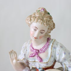 Pair Of Large Meissen Style Porcelain Figures Of Woman & Man Gardeners c1890