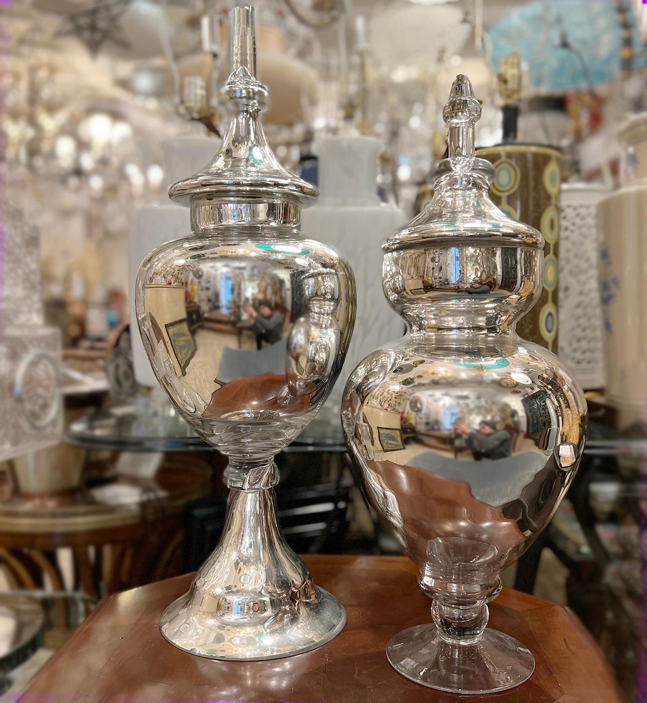 Pair of Large Mercury Glass Jars 3
