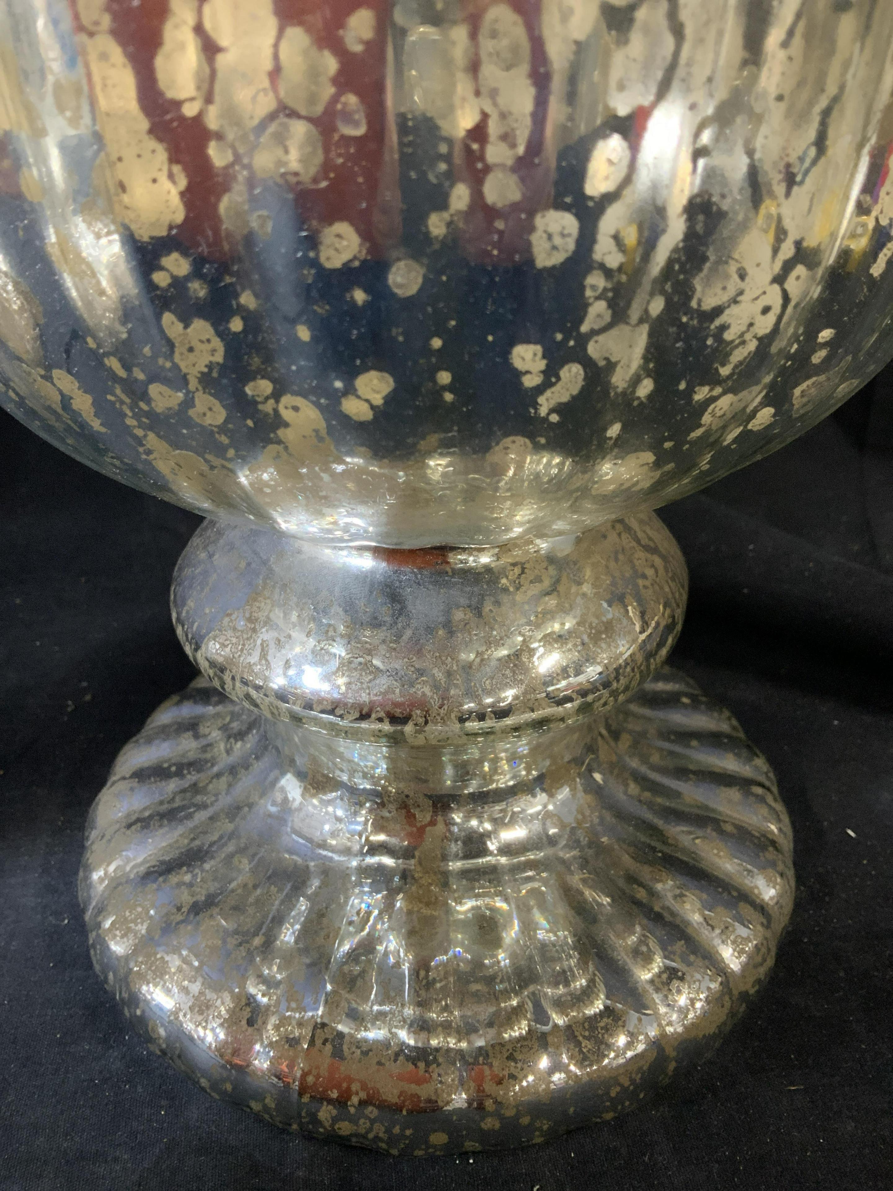 Pair of Large Mercury Glass Lidded Urns 2