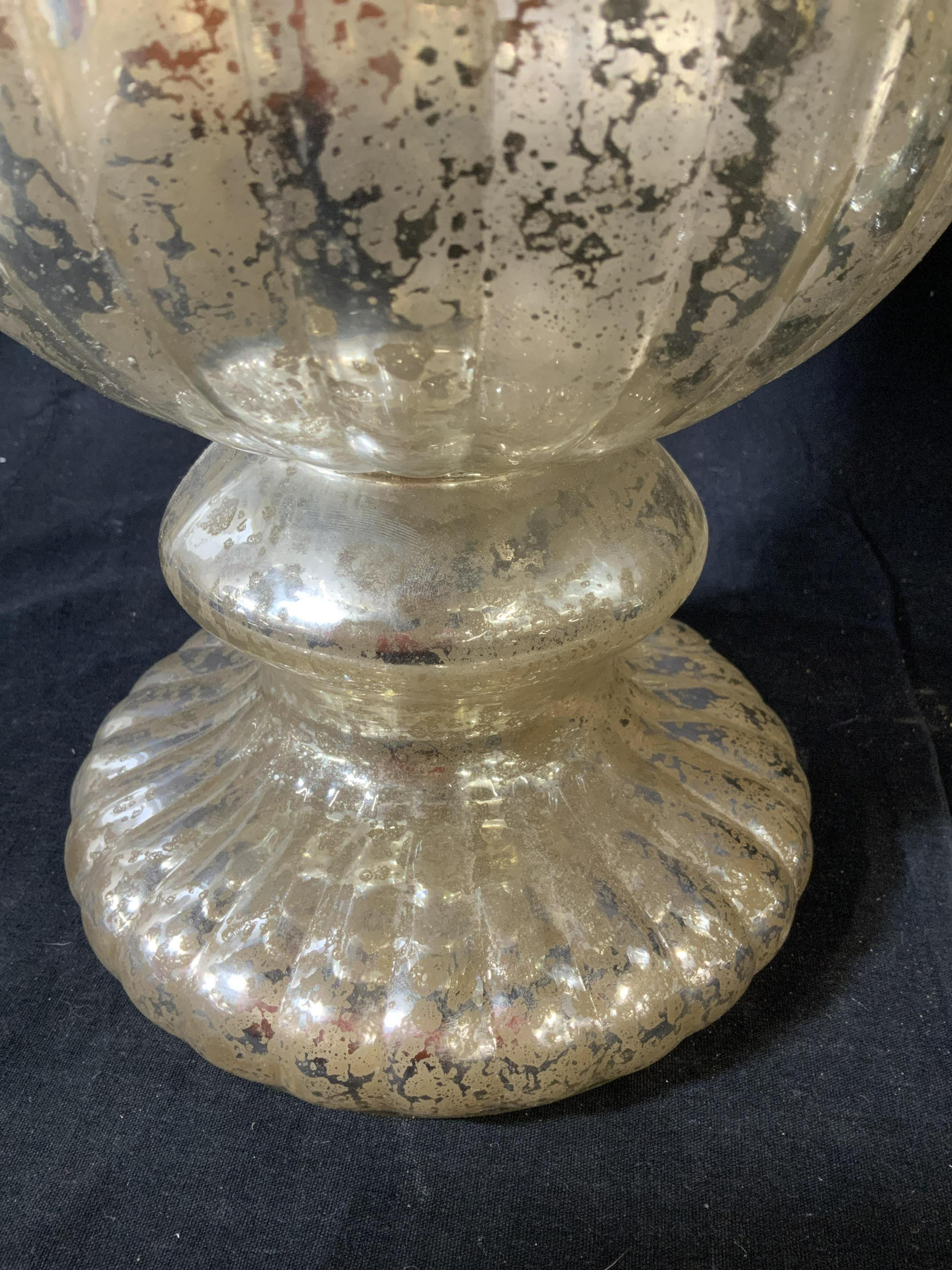 Pair of Large Mercury Glass Lidded Urns 1