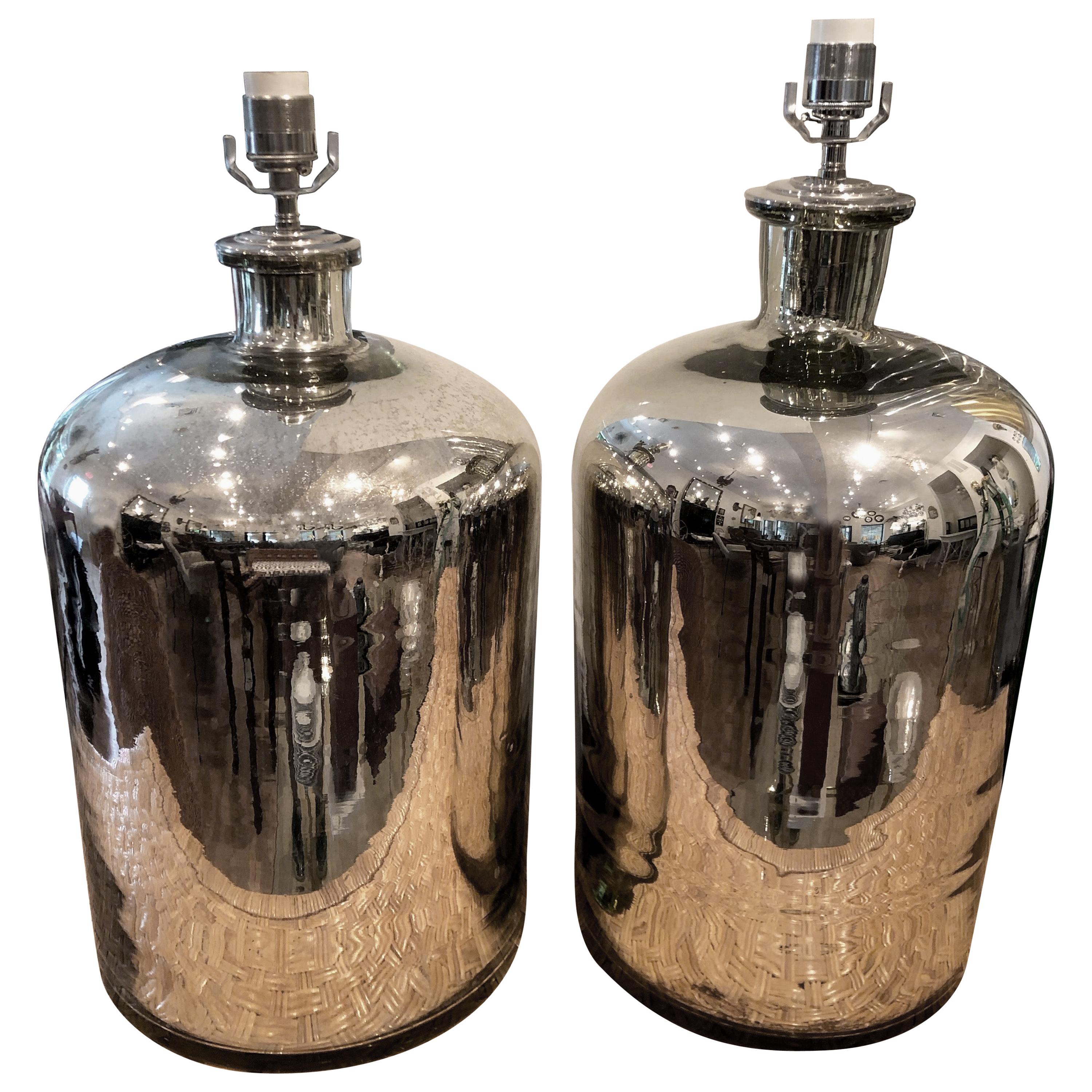 Pair of Large Mercury Glass Table Lamps